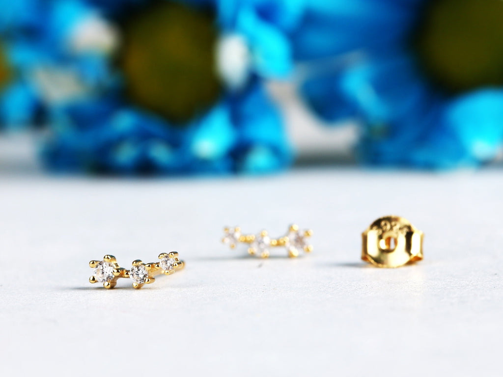 Dainty Diamond CZ Climber Stud Earrings