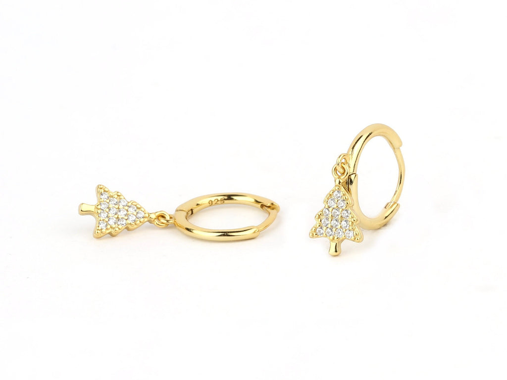 Christmas Tree Charm Dangle Hoop Earrings