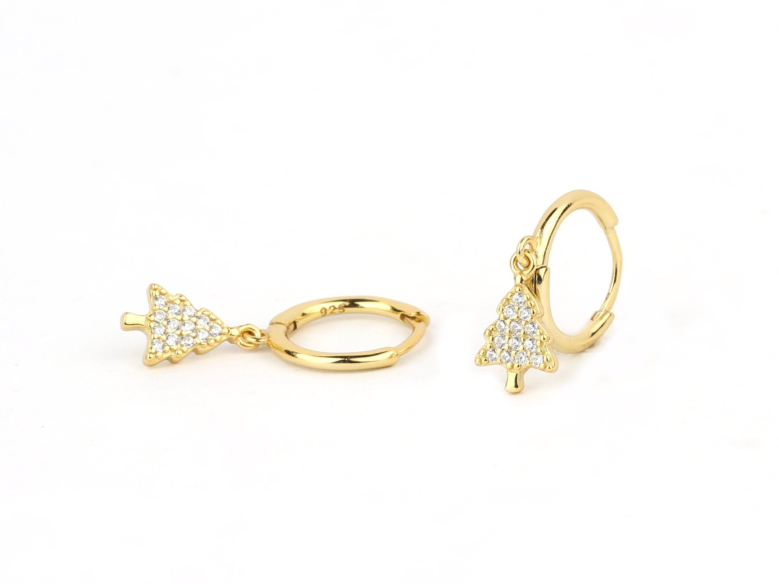 Christmas Tree Charm Dangle Hoop Earrings