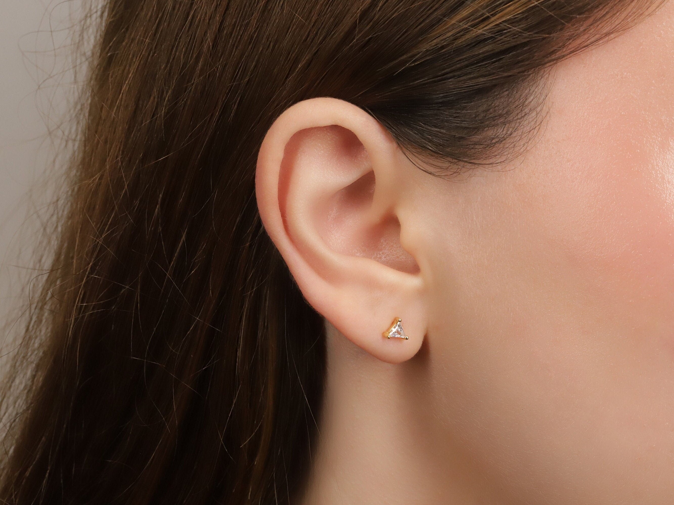 Dainty Emerald Triangle Gold Small Stud Earrings