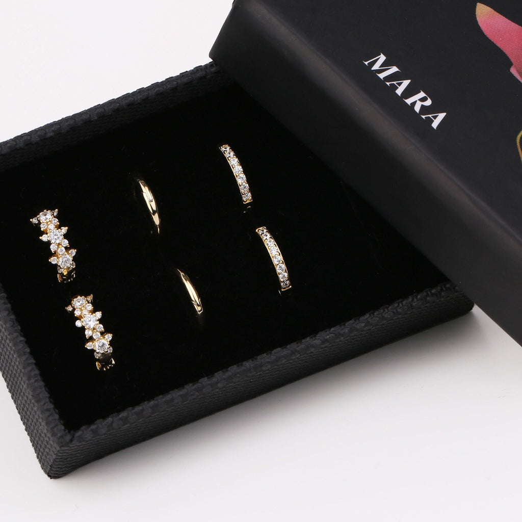 Gold Huggie Hoop Earrings Set