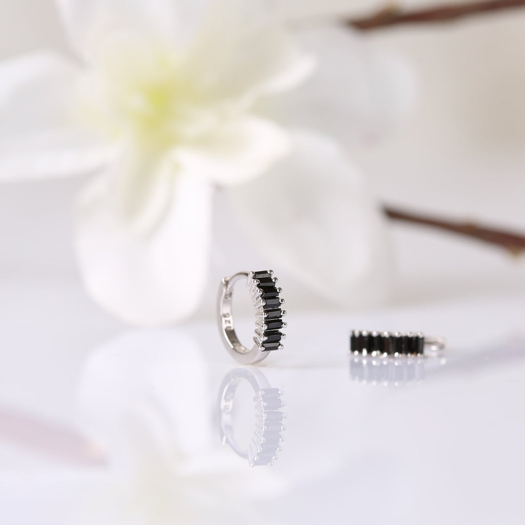 Gold Black Onyx Huggie Hoop & Stud Earrings Set