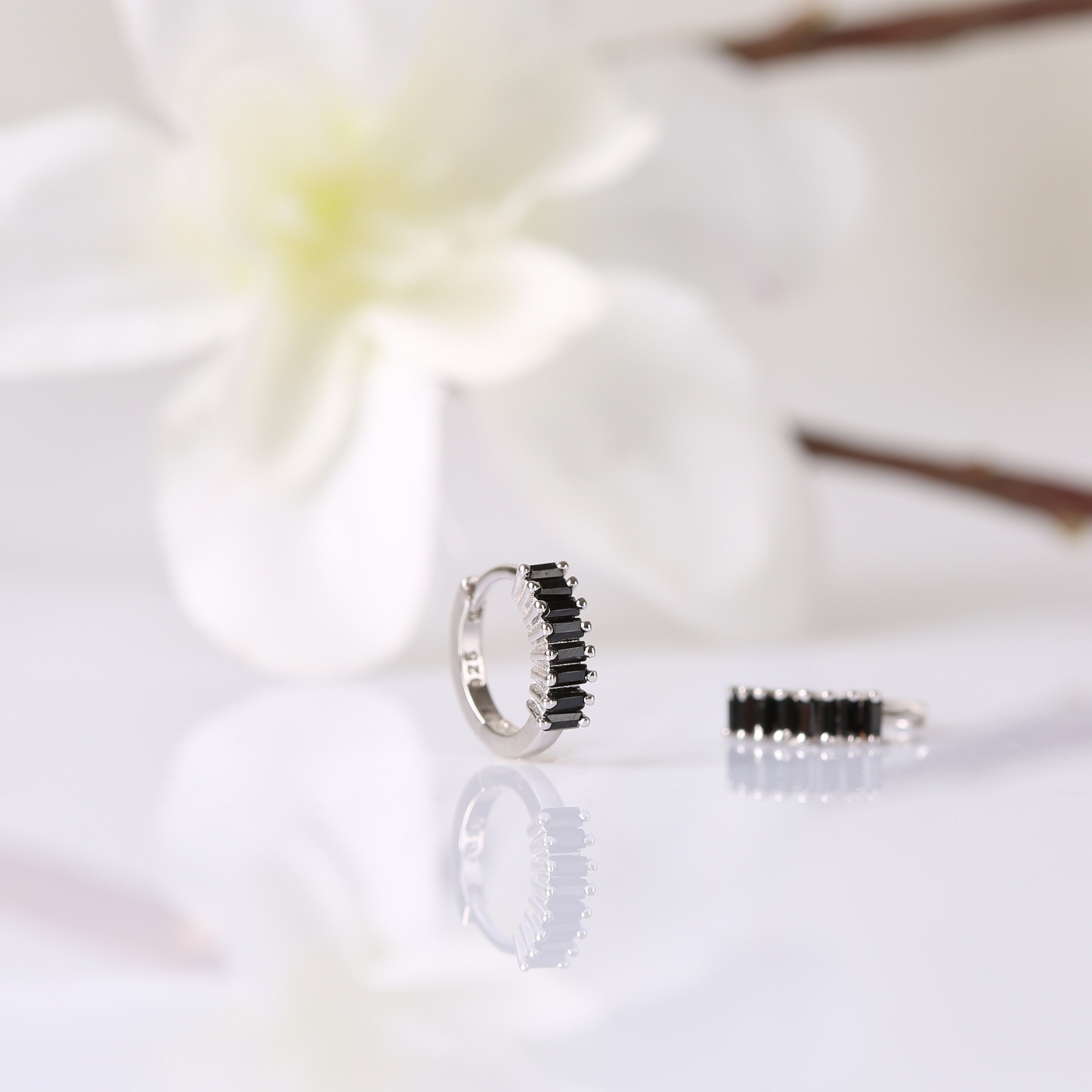 Gold Black Onyx Huggie Hoop & Stud Earrings Set