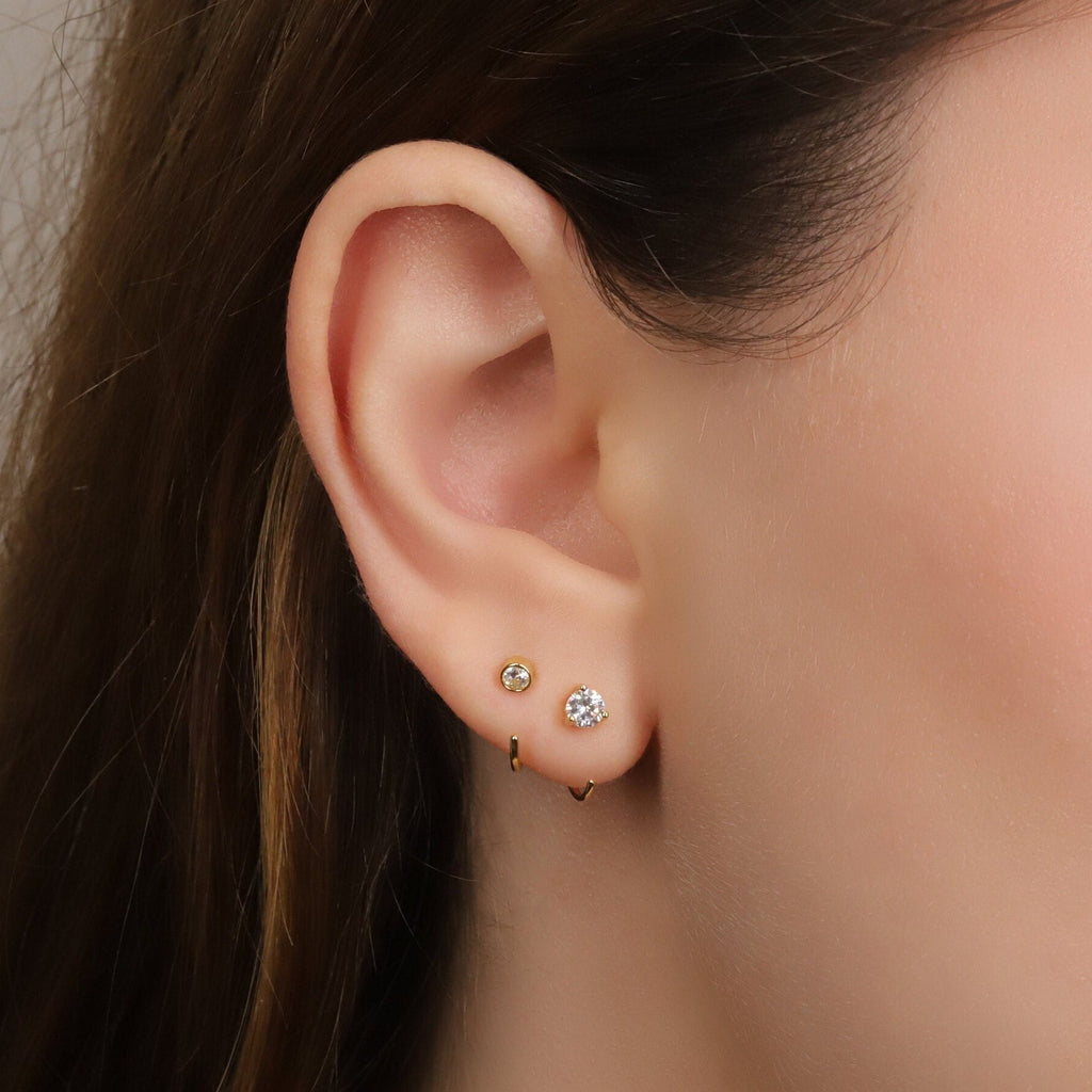 Gold Backless Diamond Open Hoop Earrings