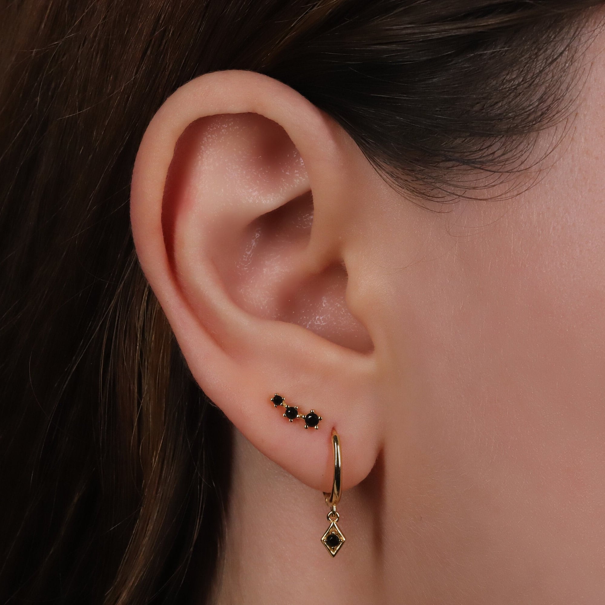 Black CZ Climber Stud Earrings