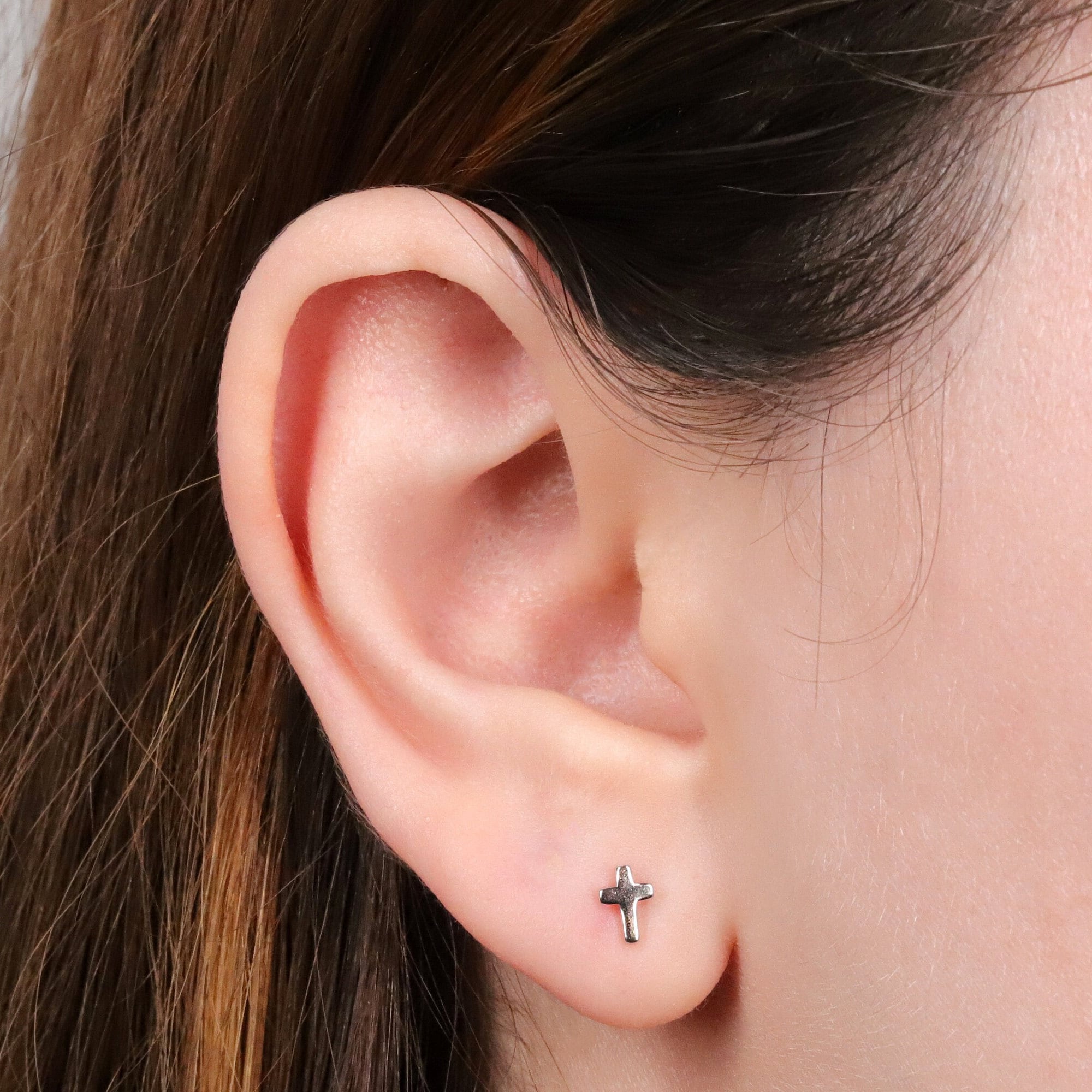 Sterling Silver Mini Cross Stud Earrings
