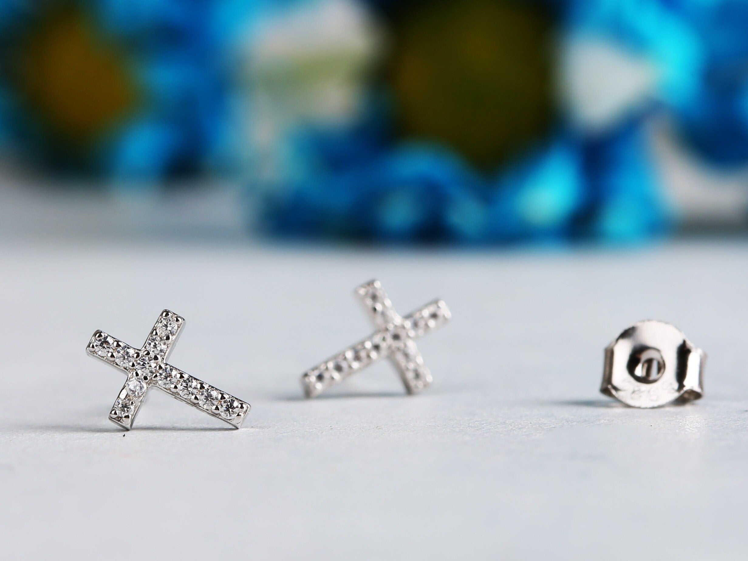 Tiny Sterling Silver Cross Stud Earring