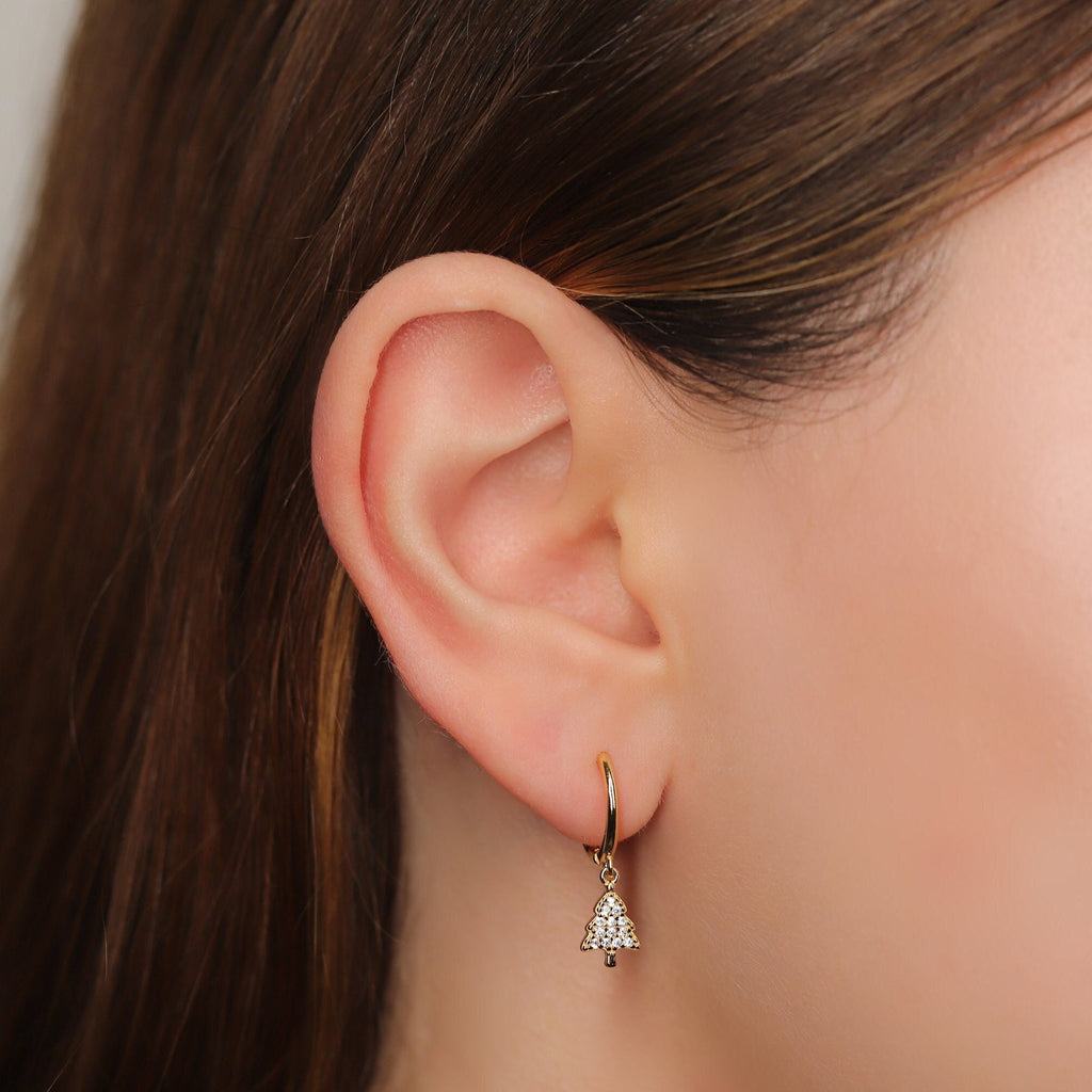 Christmas Tree Charm Dangle Hoop Earrings