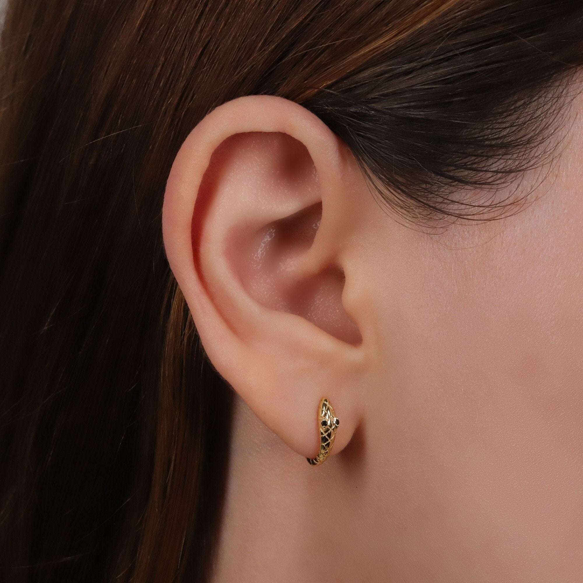 Gold Snake Huggie Hoop Earrings