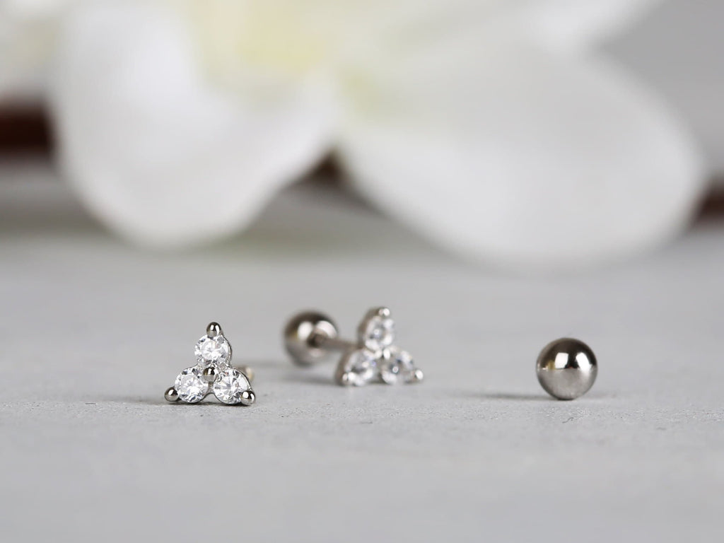 20G Tiny Flower Shape Sterling Silver Stud Earring with Screw