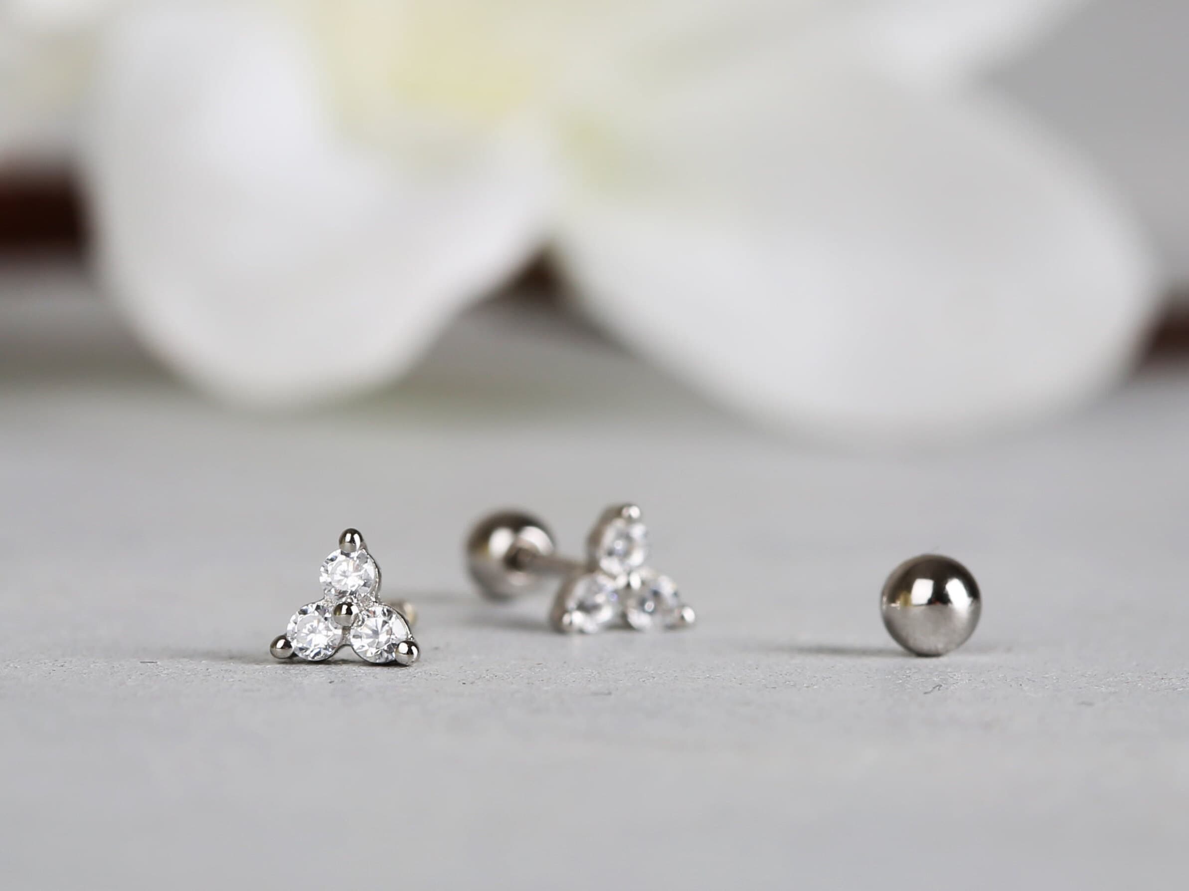 20G Tiny Flower Shape Sterling Silver Stud Earring with Screw