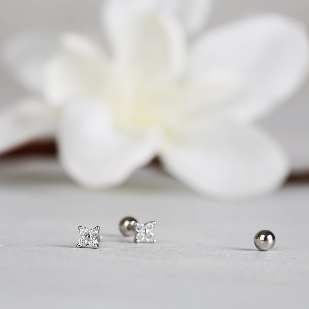 Tiny Flower CZ Ball Back Stud Earrings