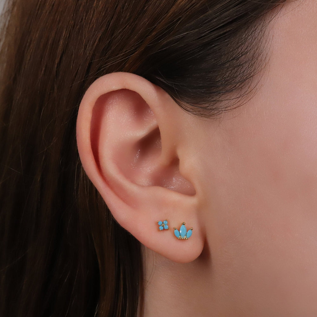 Tiny Turquoise Marquise Fan Stud Earrings