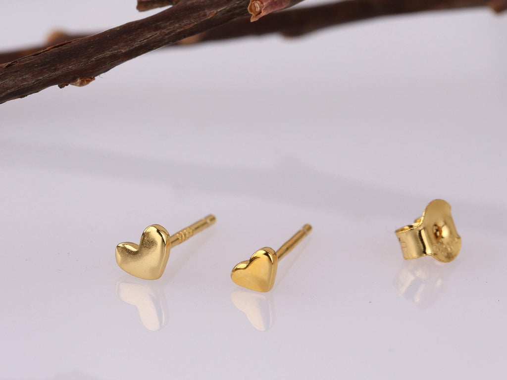 Tiny Gold Heart Stud Earrings
