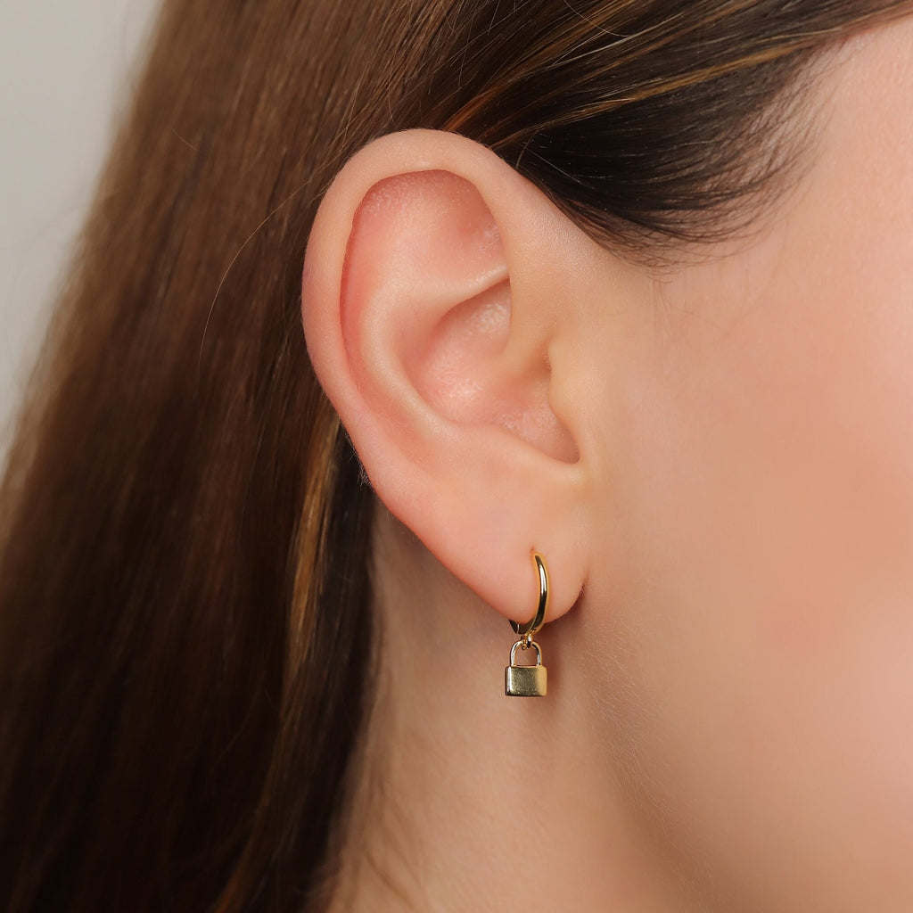 Padlock Dangle Drop Hoop Earrings