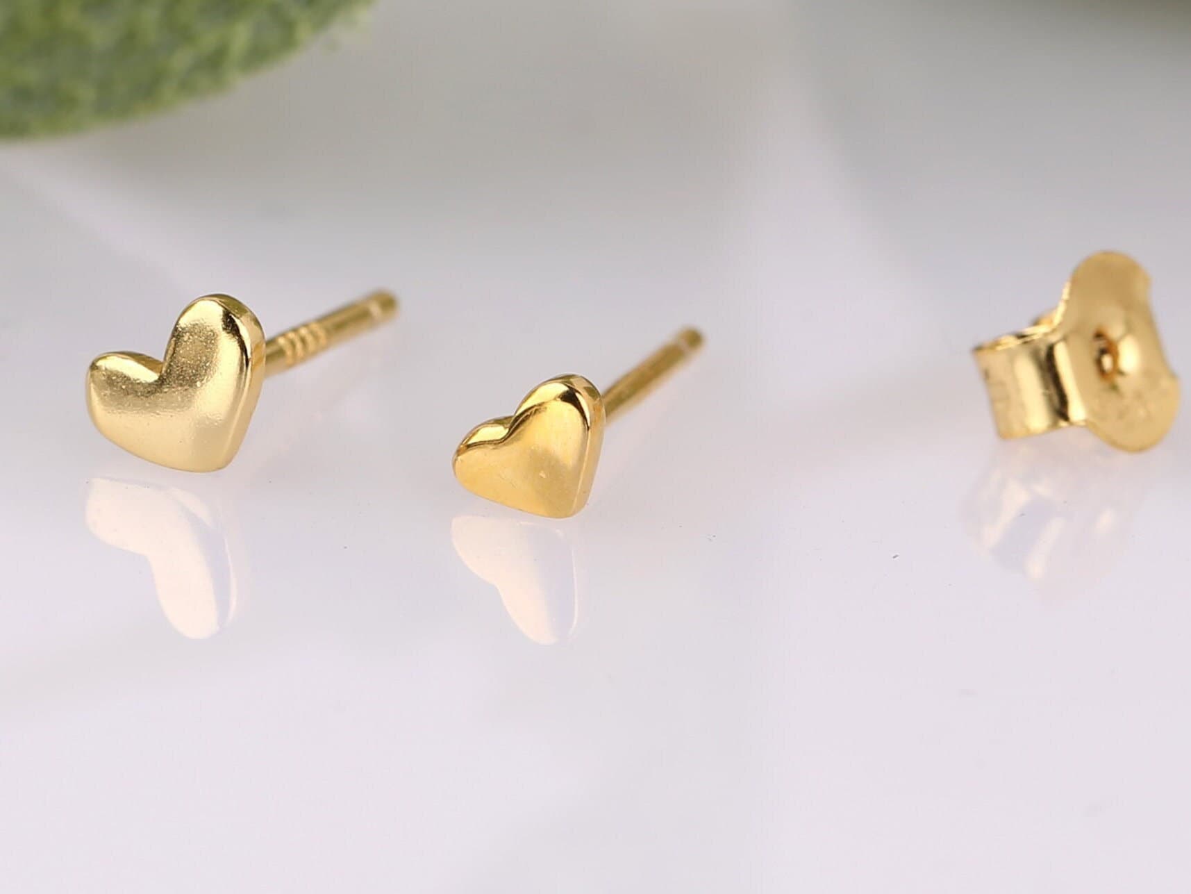 Tiny Gold Heart Stud Earrings