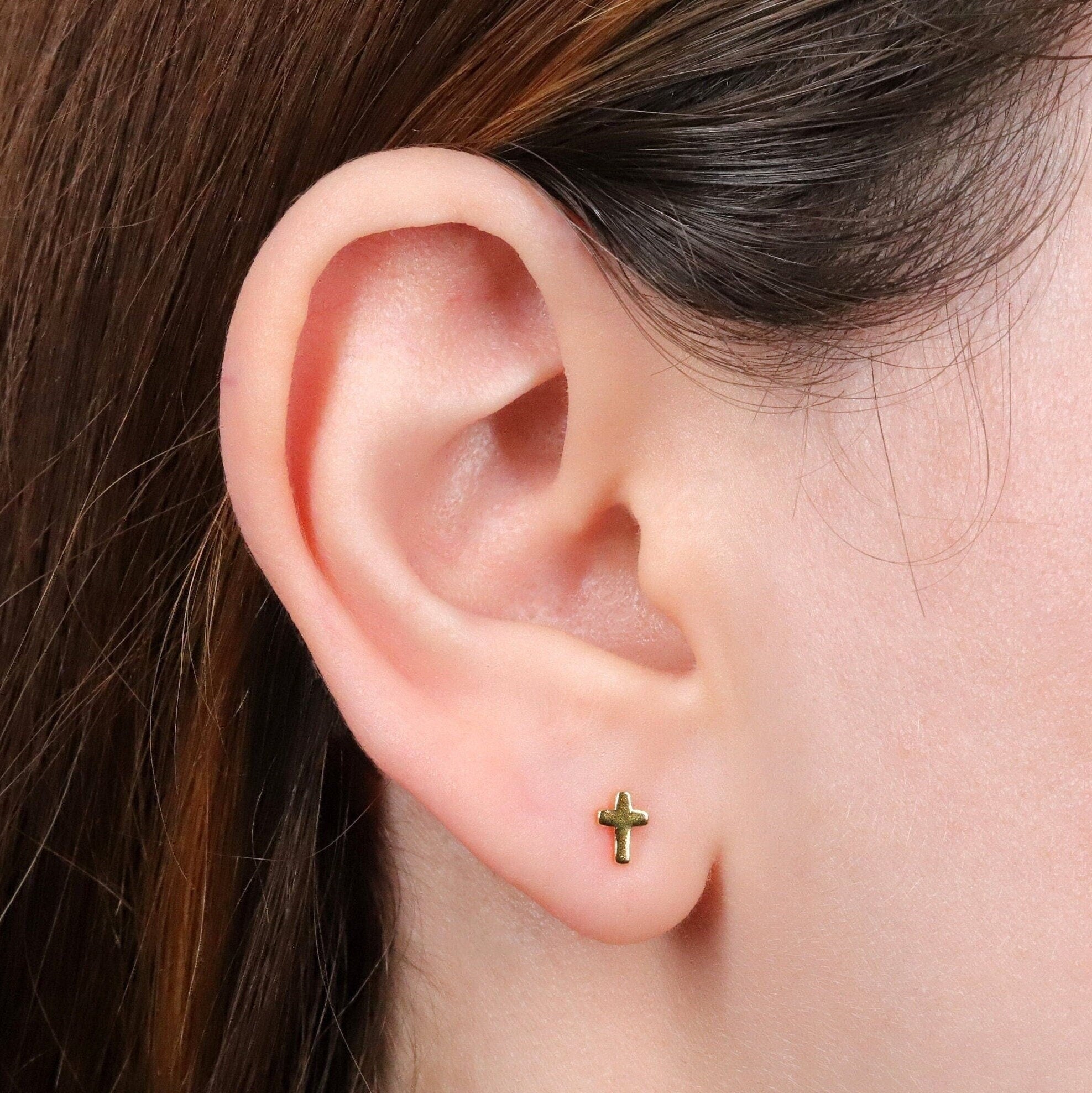 Sterling Silver Mini Cross Stud Earrings