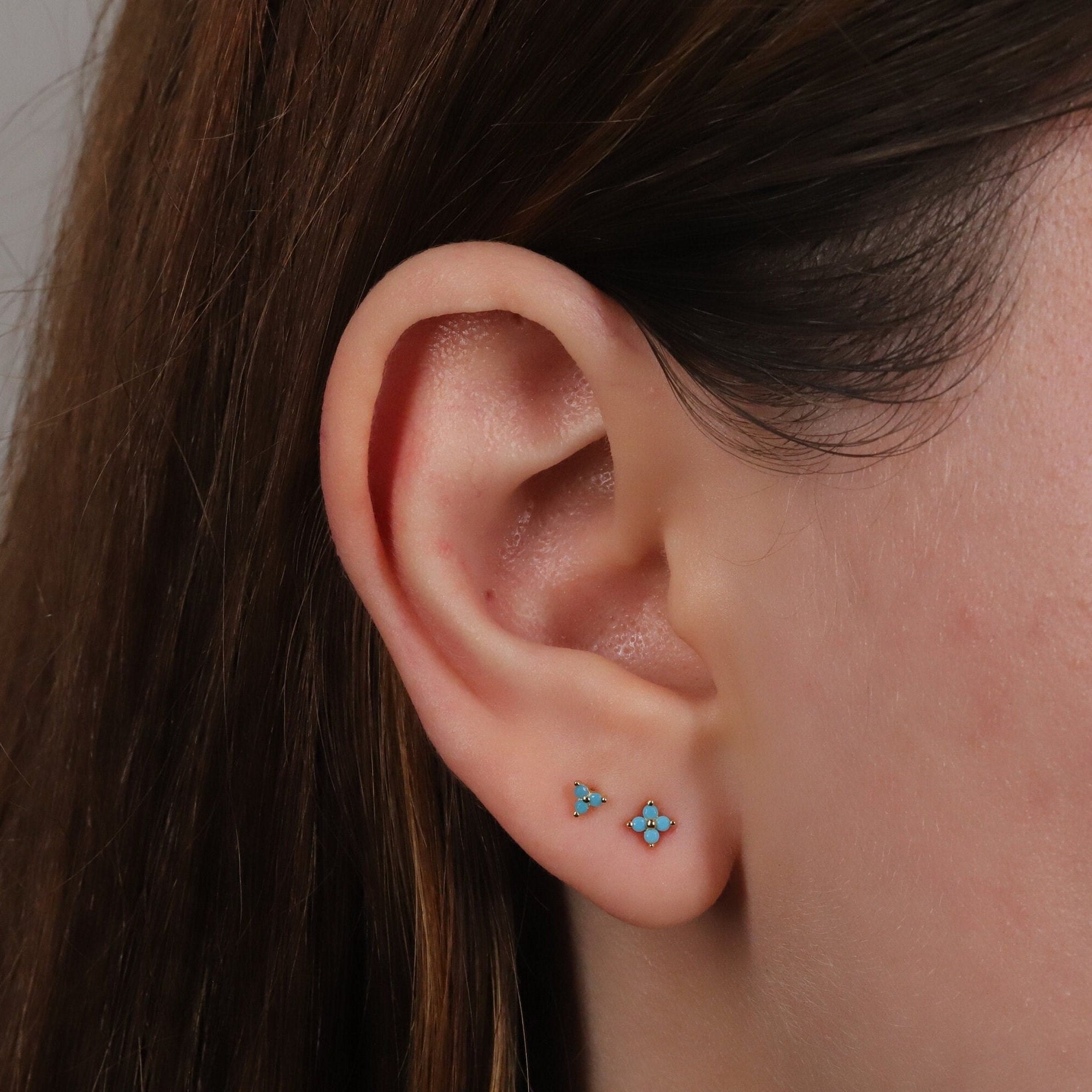 Tiny Turquoise Flower Stud Earrings