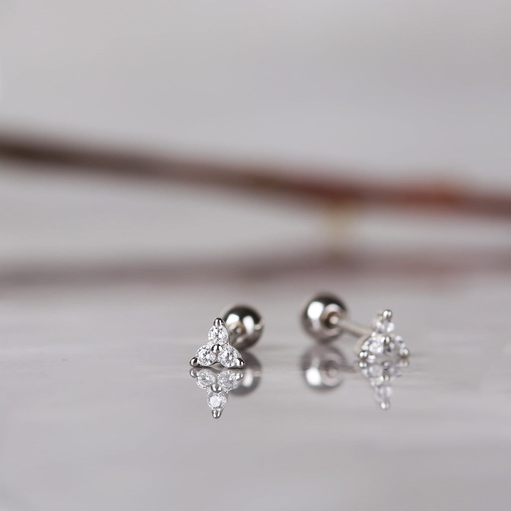 20G Tiny Flower Shape Sterling Silver Stud Earring with Screw