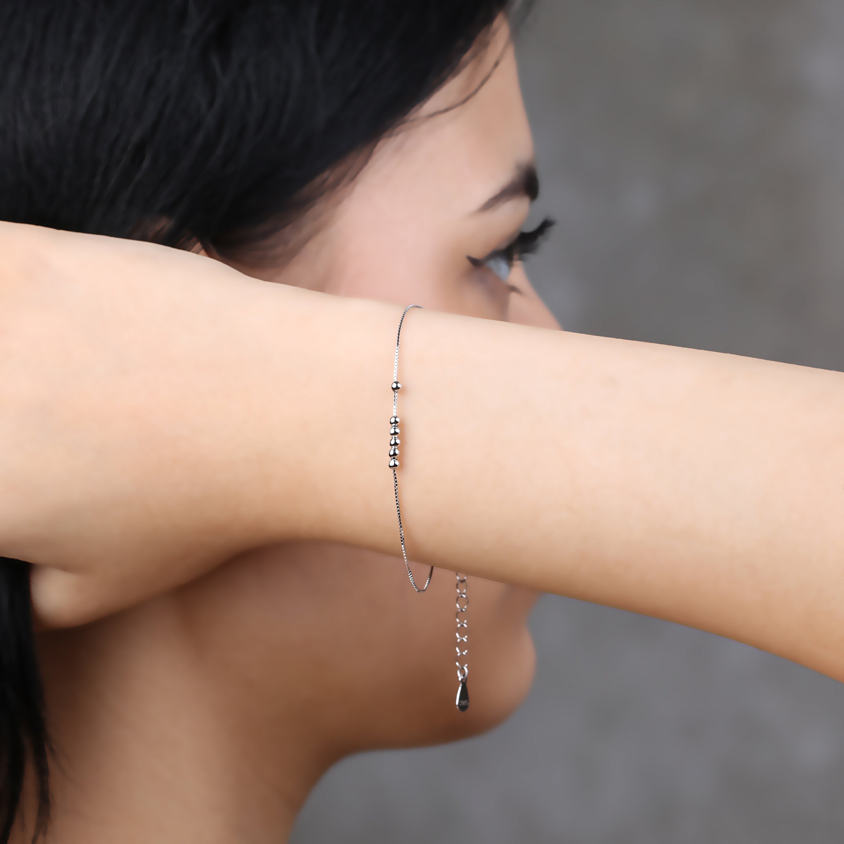 Dainty Gold Beaded Ball Satellite Chain Bracelet: 925