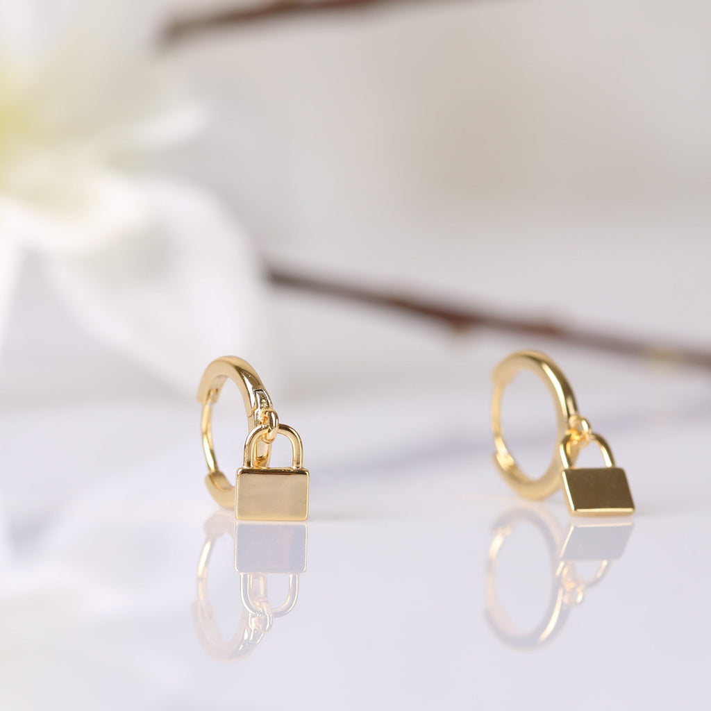 Padlock Dangle Drop Hoop Earrings