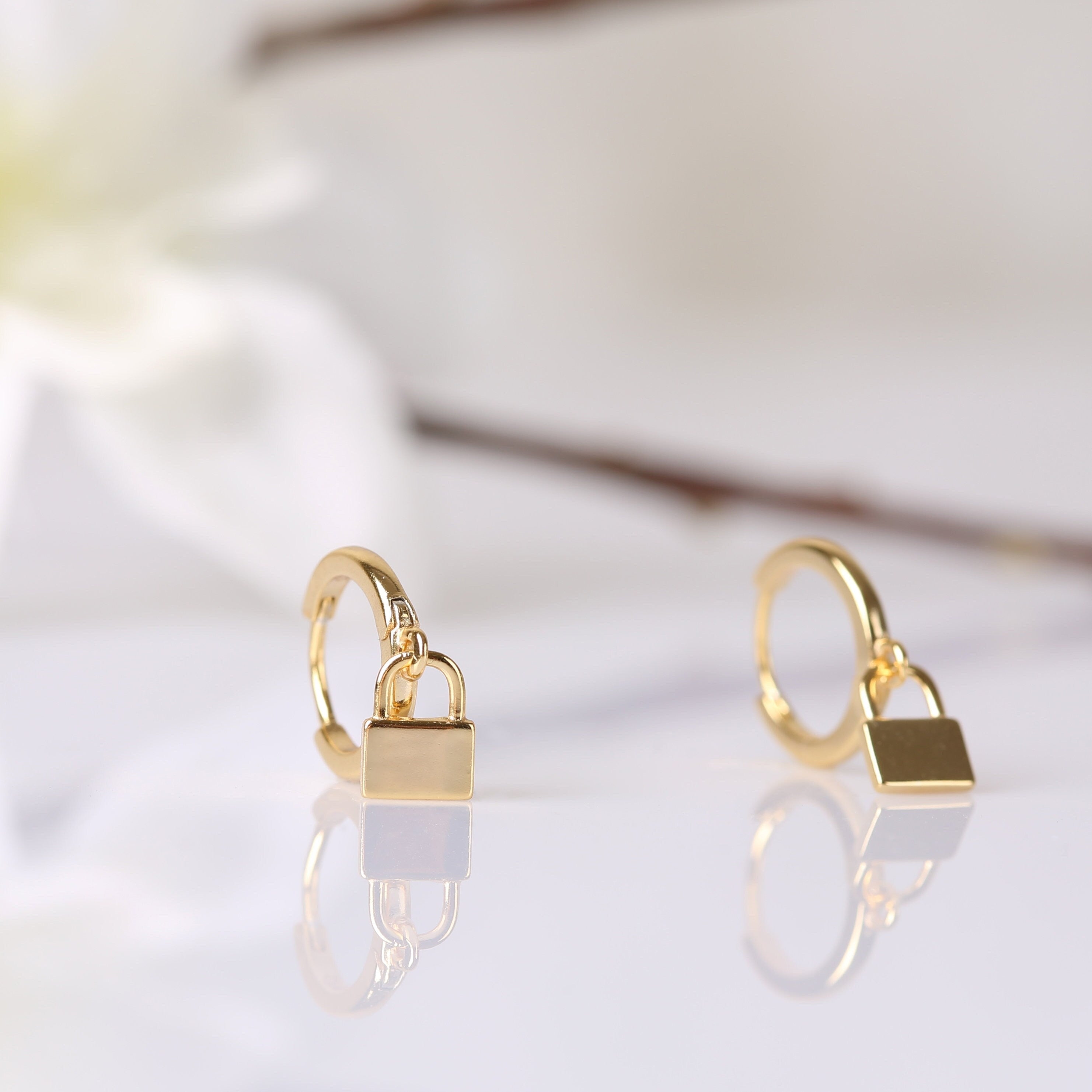 Padlock Dangle Drop Hoop Earrings