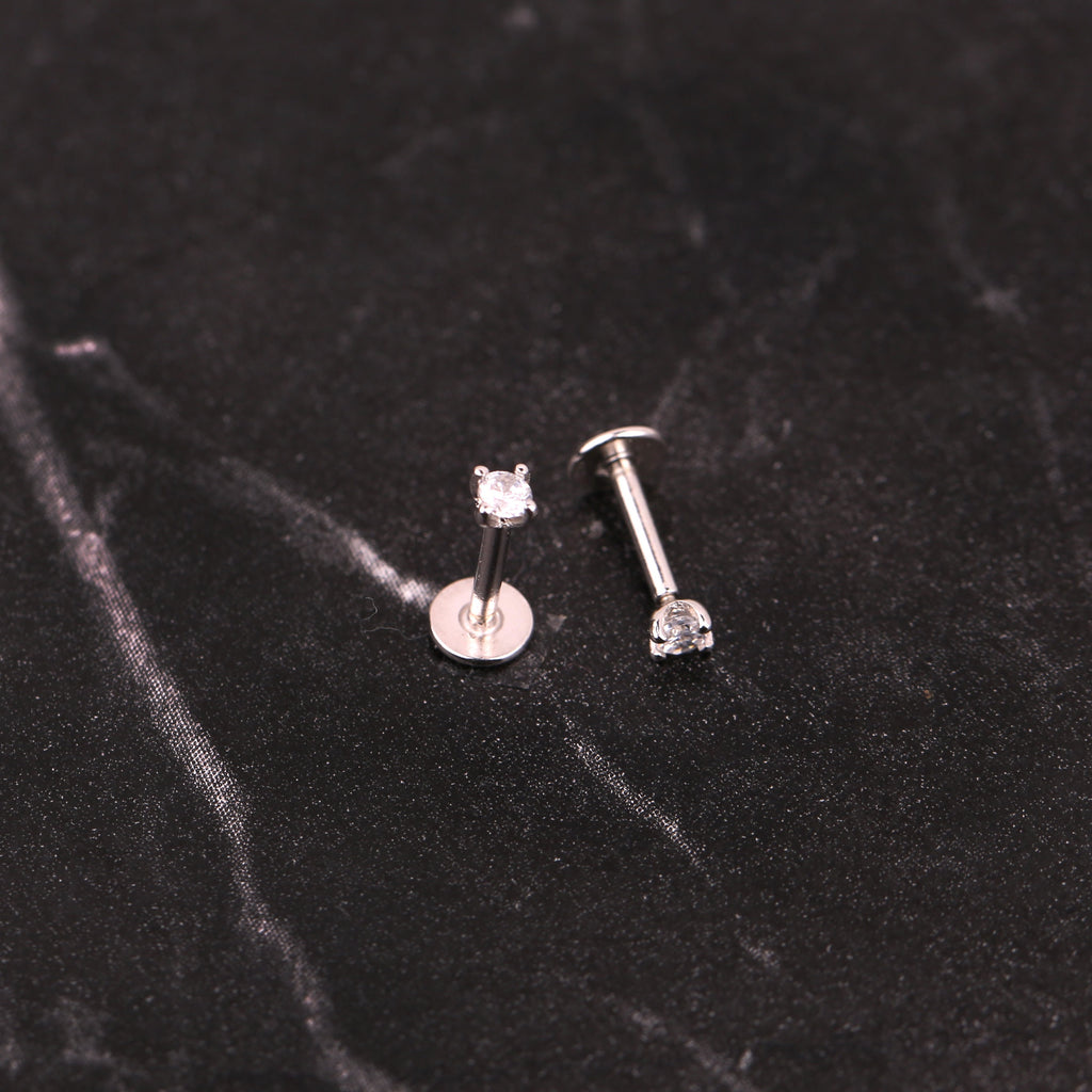 18G Small Diamond Threadless Push Pin Labret Stud