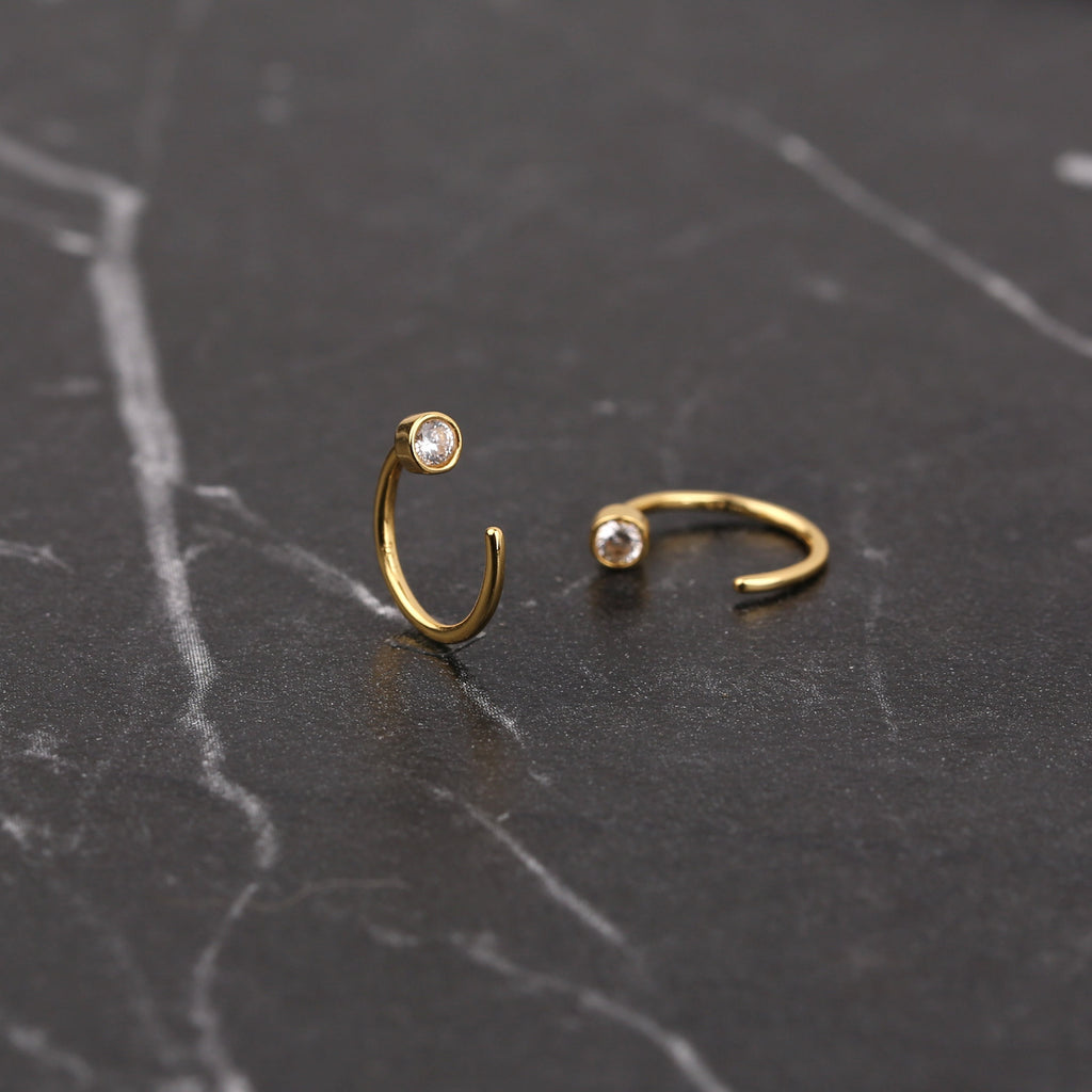 Gold Bezel Open Hoops Earrings