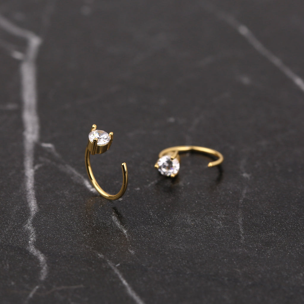 Gold Backless Diamond Open Hoop Earrings