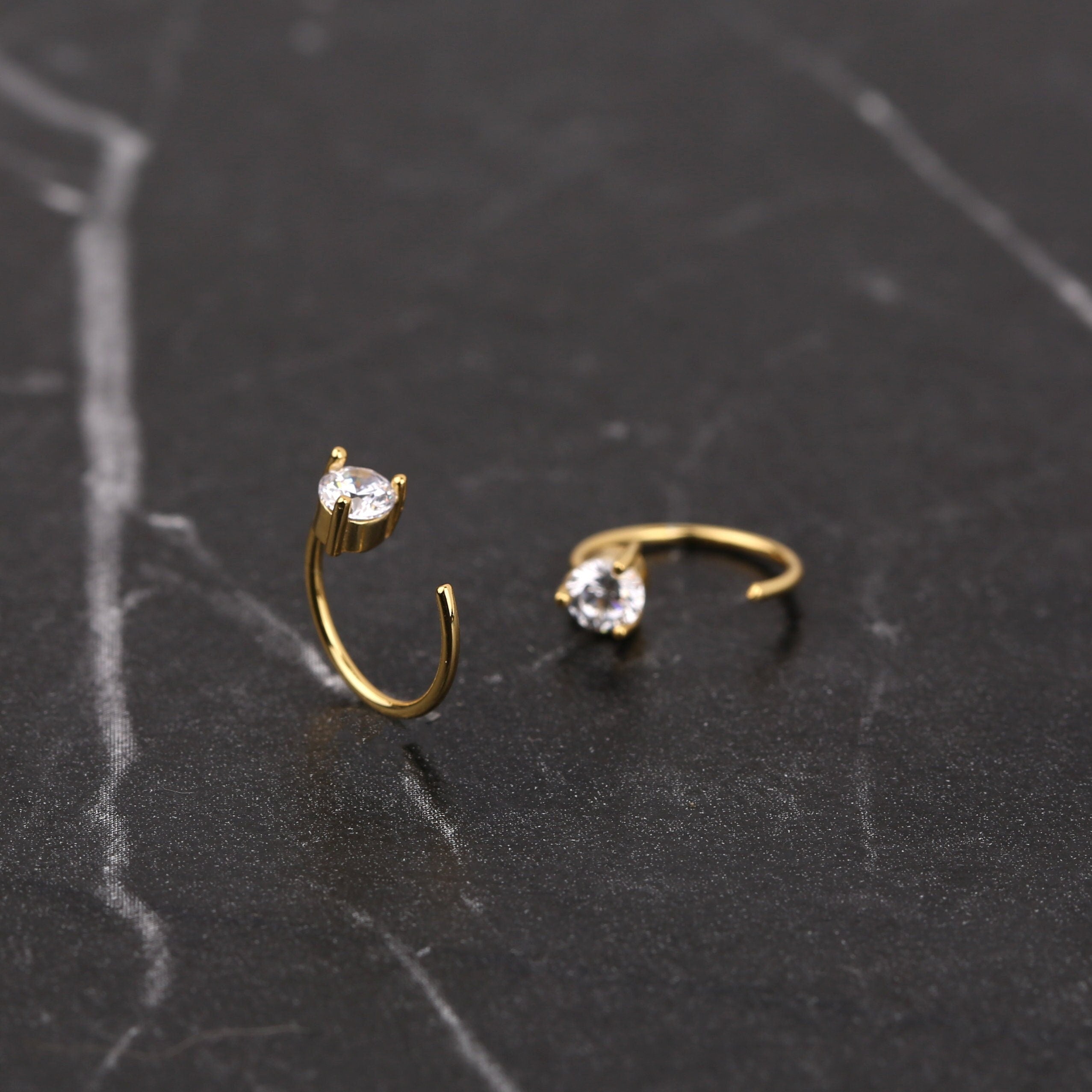 Gold Backless Diamond Open Hoop Earrings