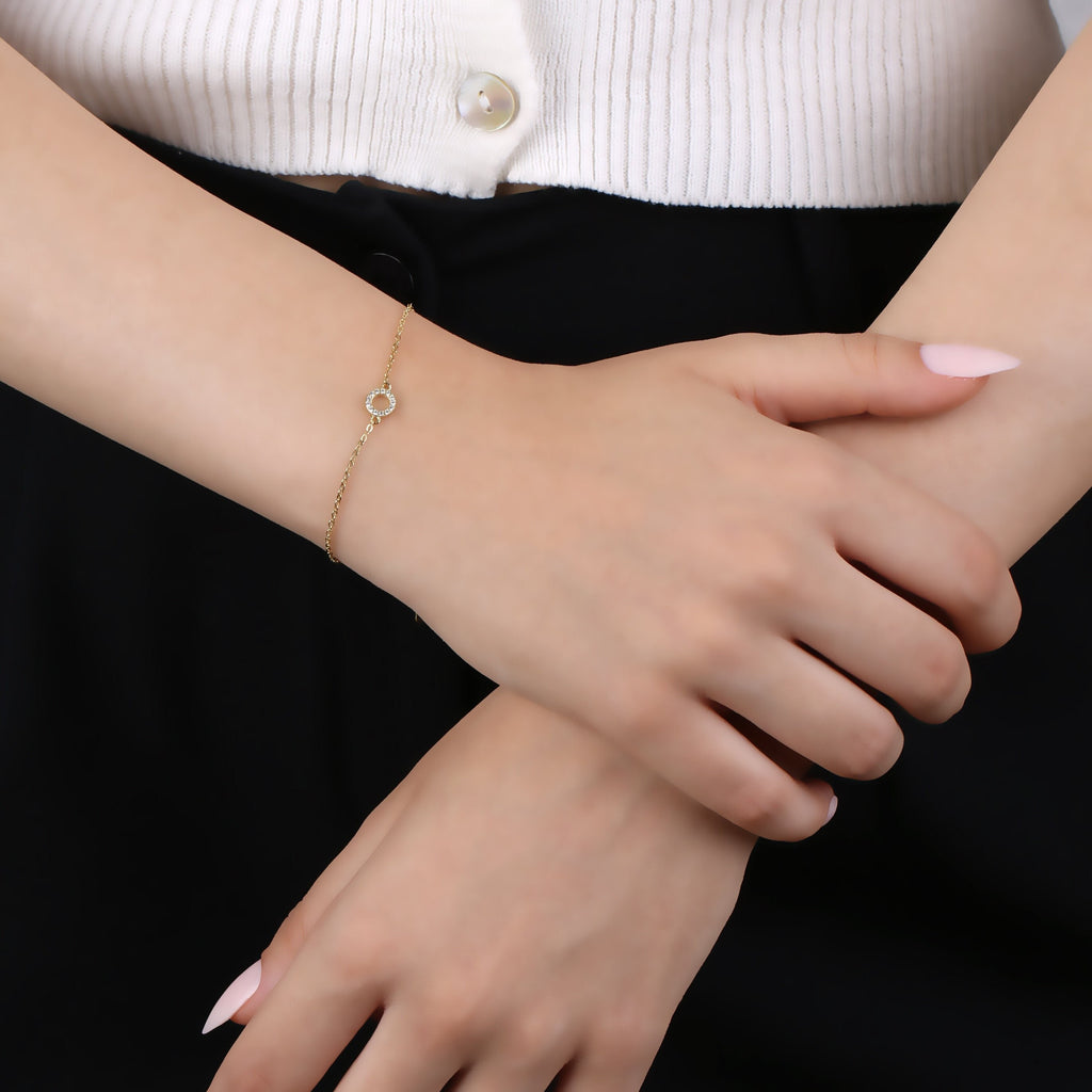 Dainty Gold Pave CZ Open Circle Bracelet