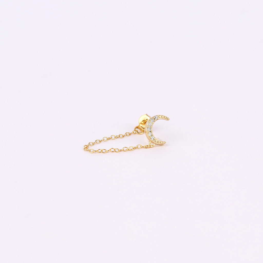 Crescent Moon Chain Stud Earrings