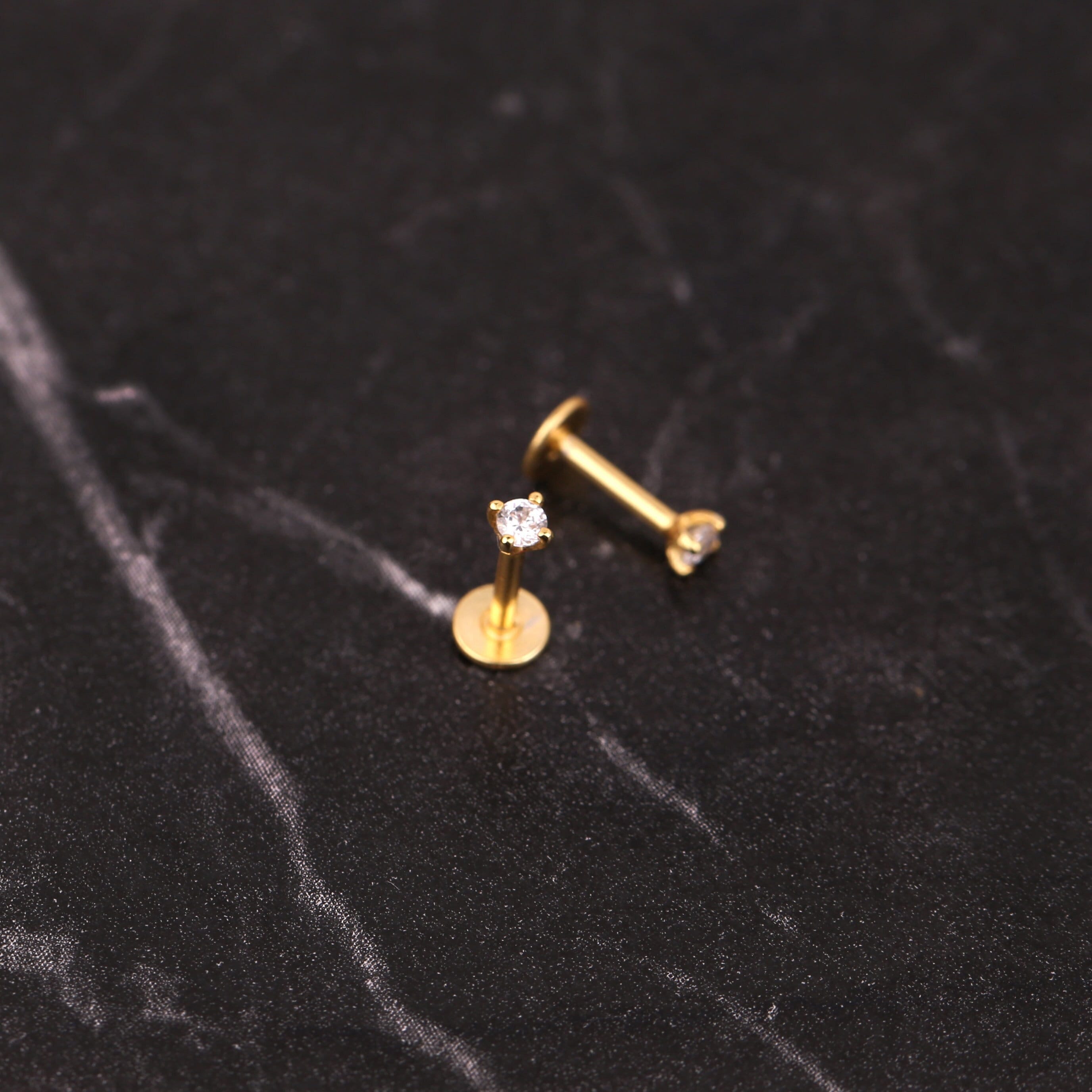 18G Small Diamond Threadless Push Pin Labret Stud