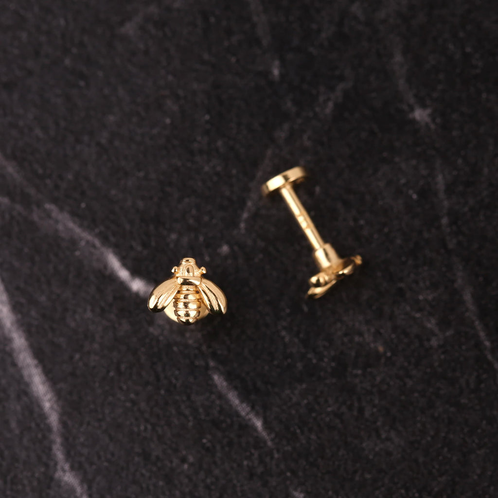 Tiny Bee Threaded Flat Back Stud Earring