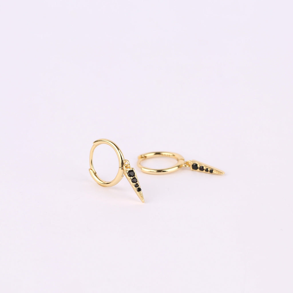 Black Stone Spike Hoop Earrings