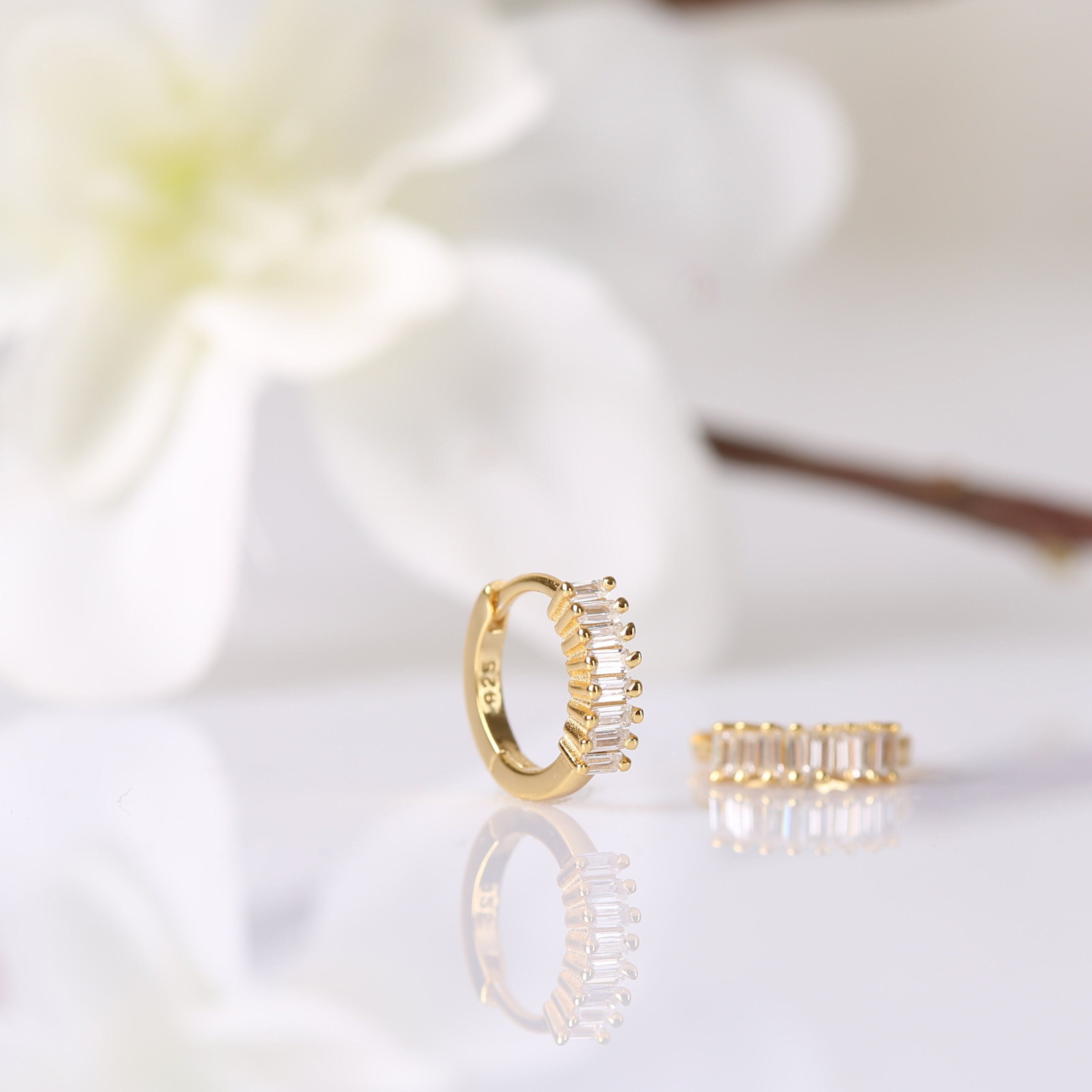 Baguette CZ Huggie Hoop Earrings