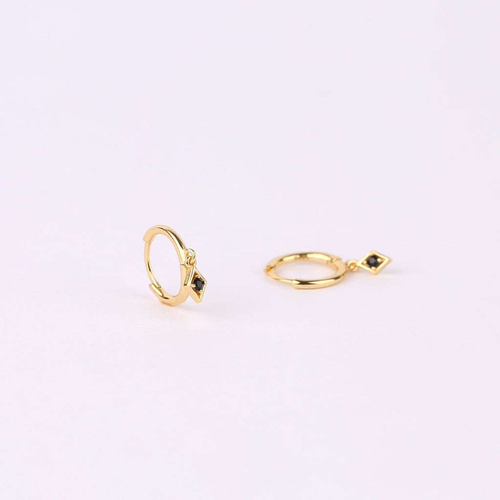 Tiny Black CZ Dangle Huggie Hoop Earrings