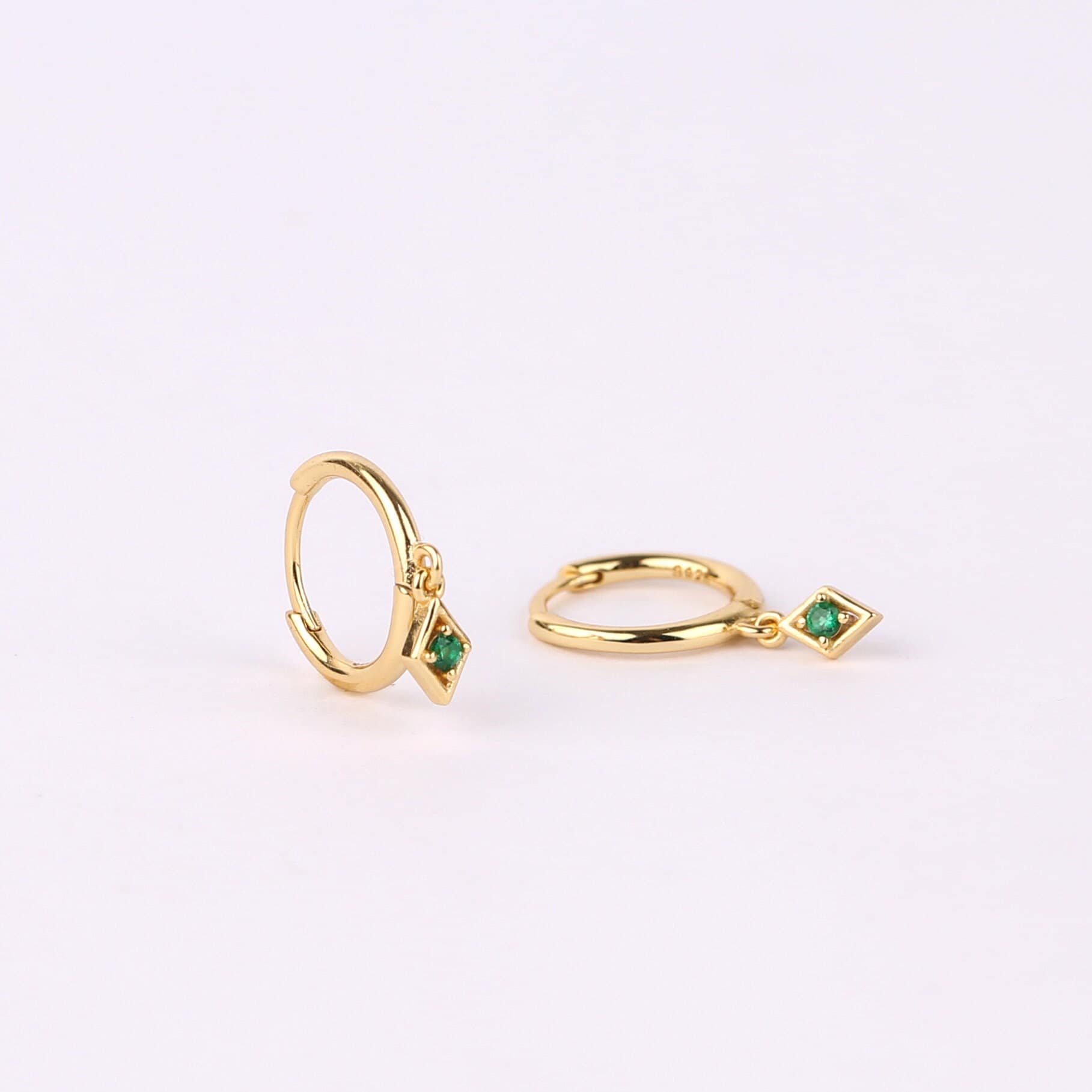 Emerald Charm Dangle Hoop Earrings