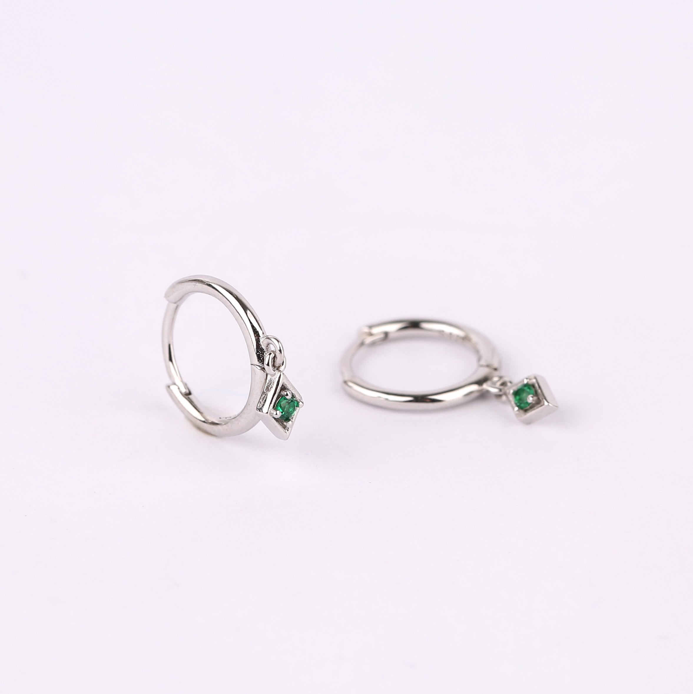 Emerald Charm Dangle Hoop Earrings