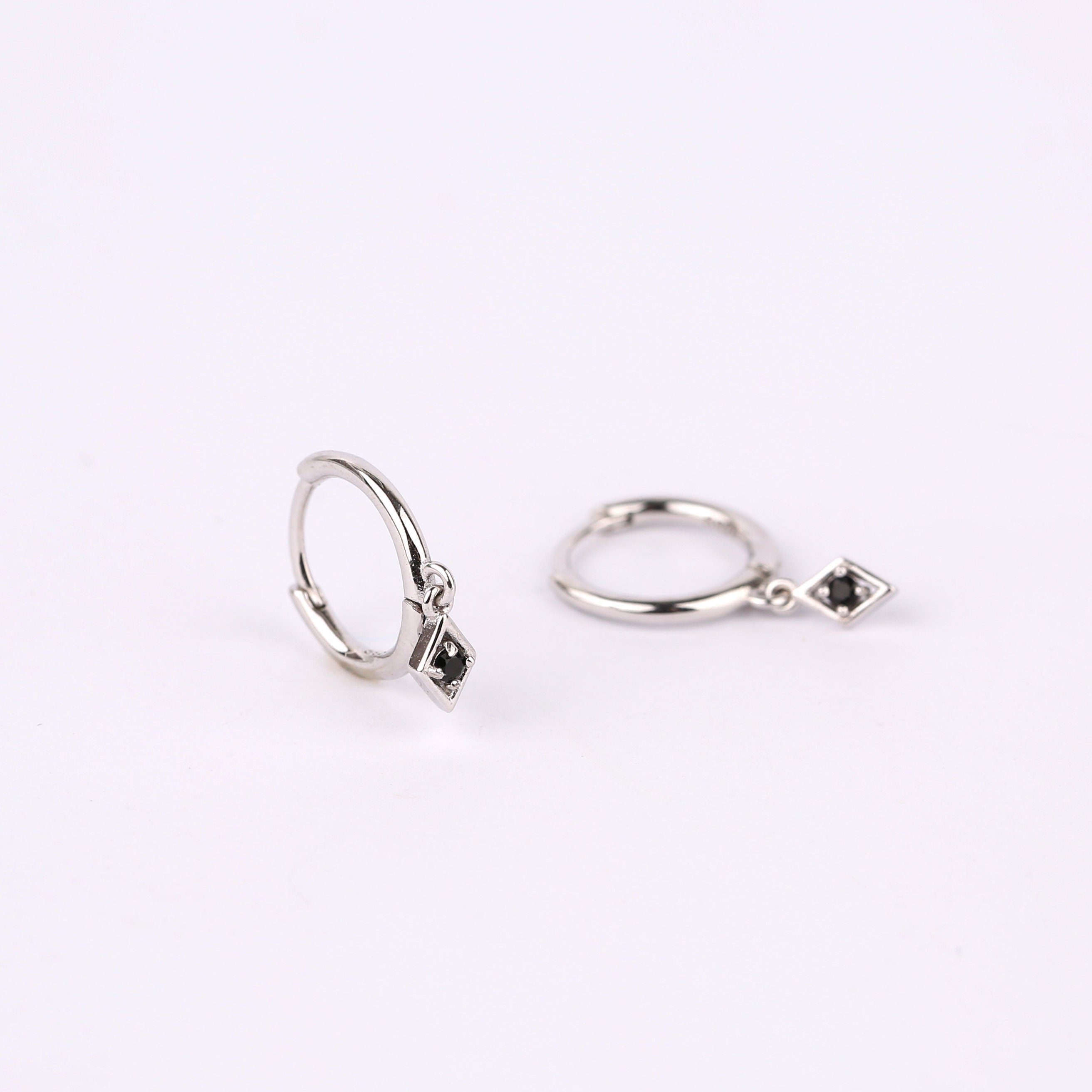 Diamond CZ Dangle Drop Hoops Earrings