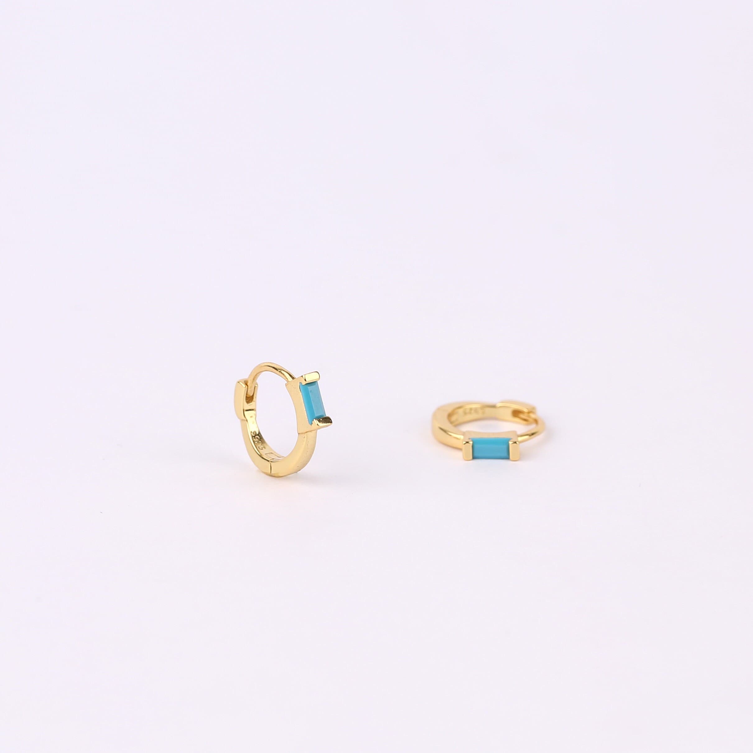 Turquoise Baguette Huggie Hoops Earrings