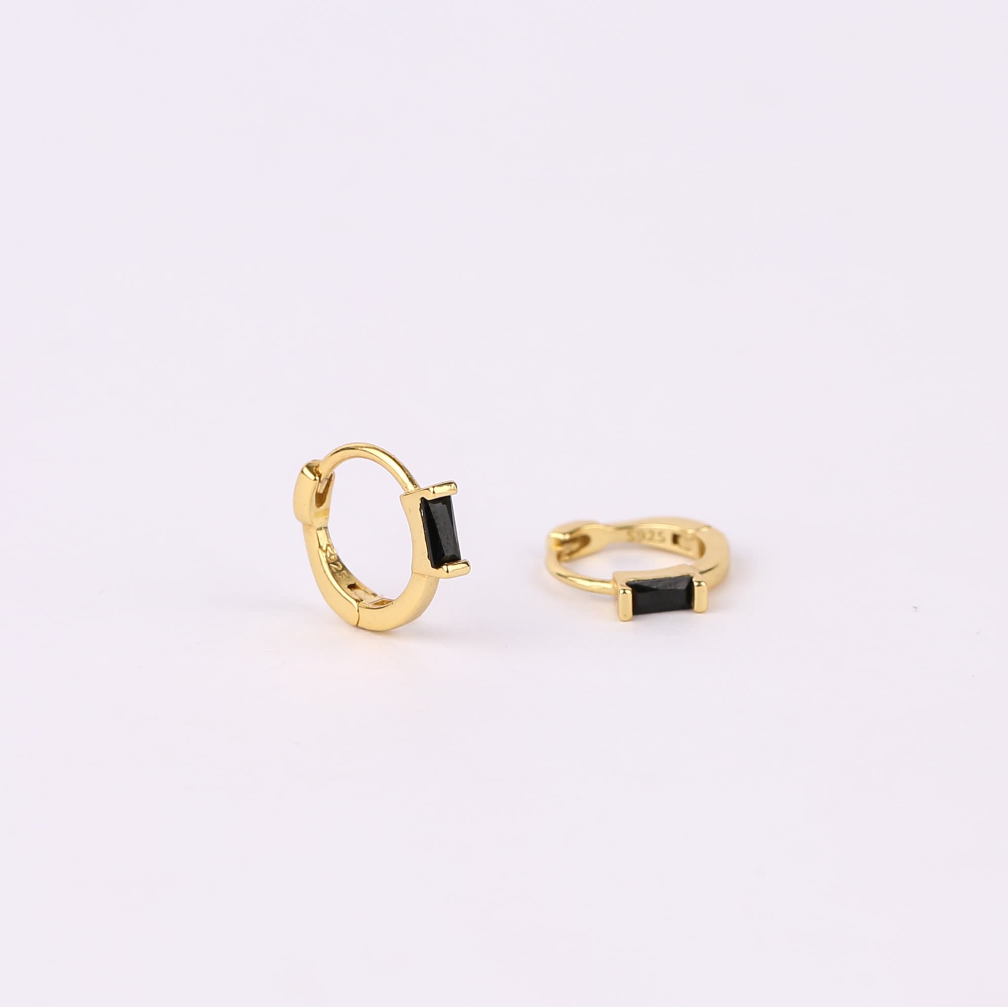Emerald Baguette Huggie Hoop Earrings