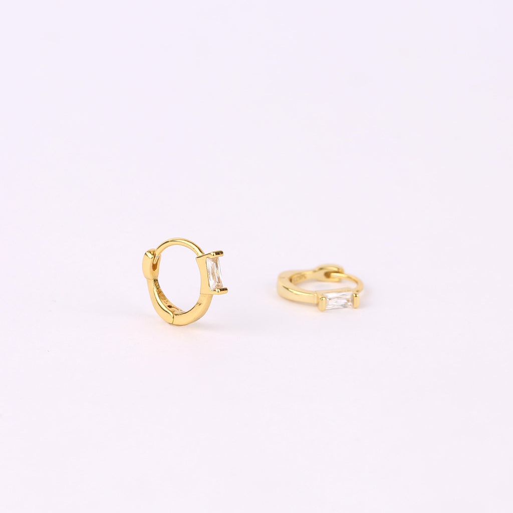 Emerald Baguette Huggie Hoop Earrings