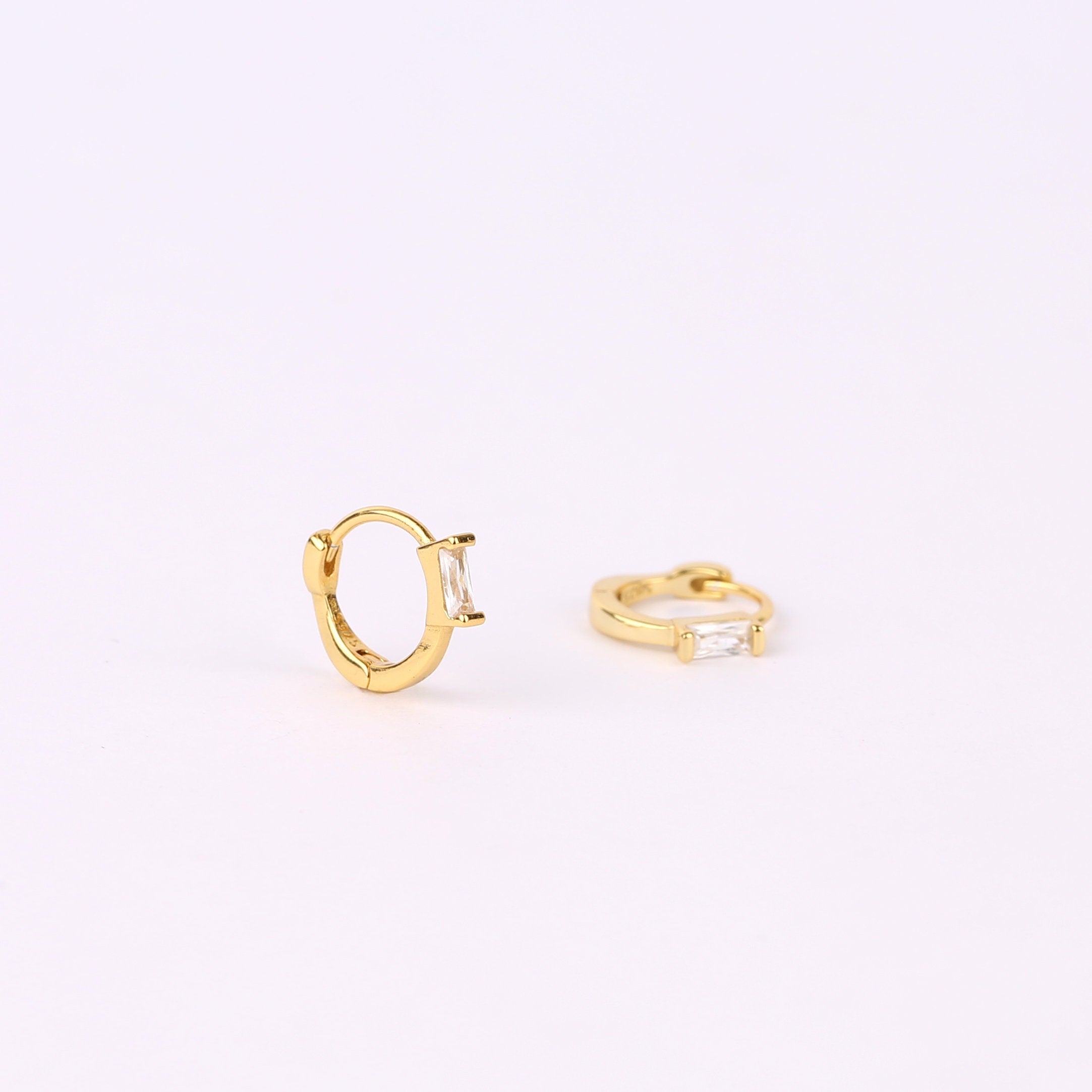 Emerald Baguette Huggie Hoop Earrings