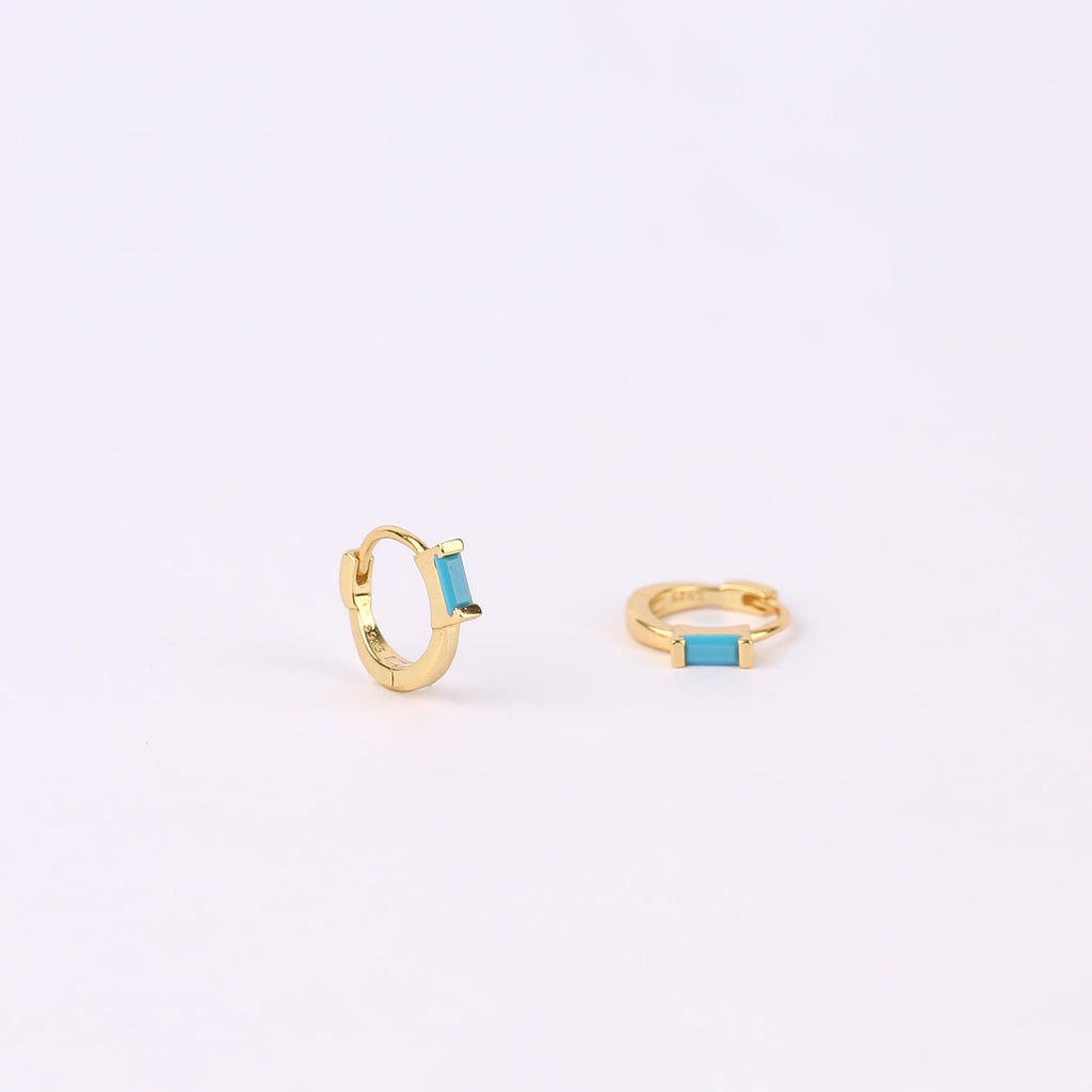 Emerald Baguette Huggie Hoop Earrings