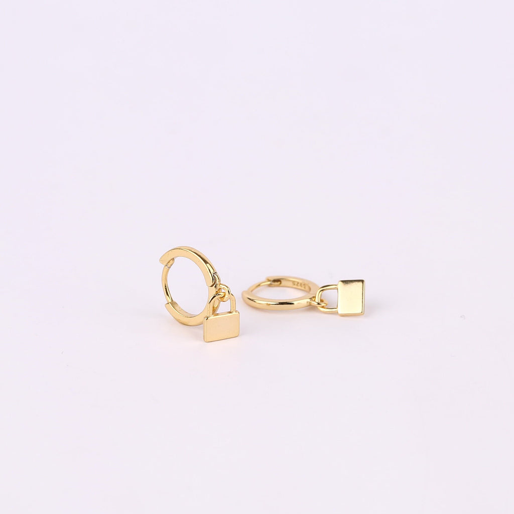 Padlock Dangle Drop Hoop Earrings