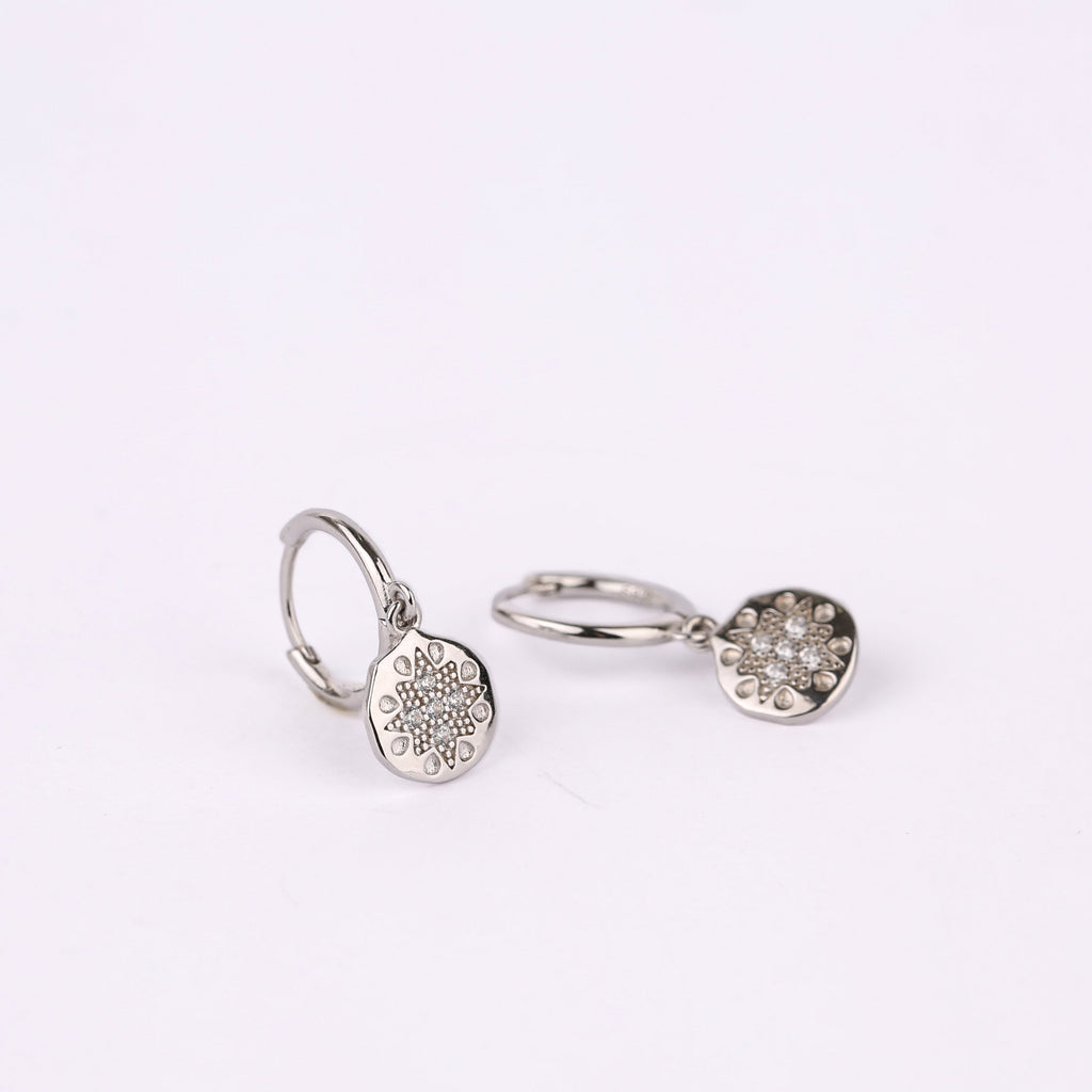 Starburst Disk Charm Dangle Hoop Earrings