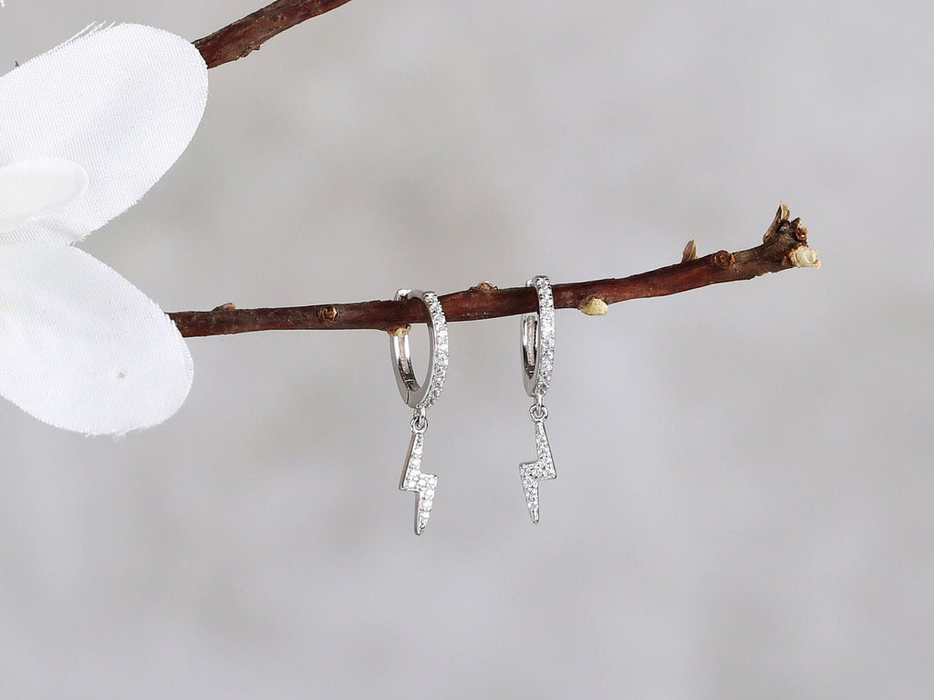 Lightning Bolt Huggie Drop Hoop Earrings
