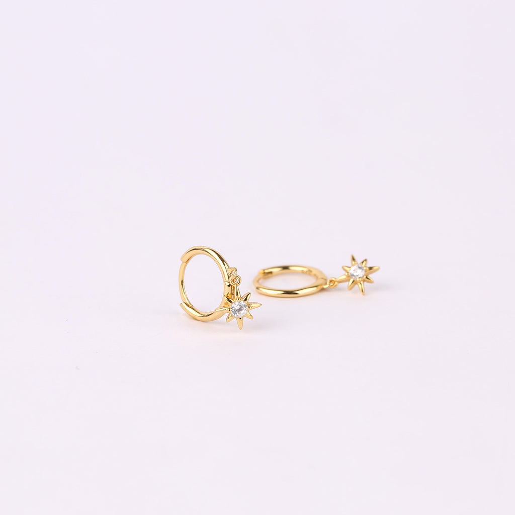 Black Star Charm Huggie Drop Hoop Earrings