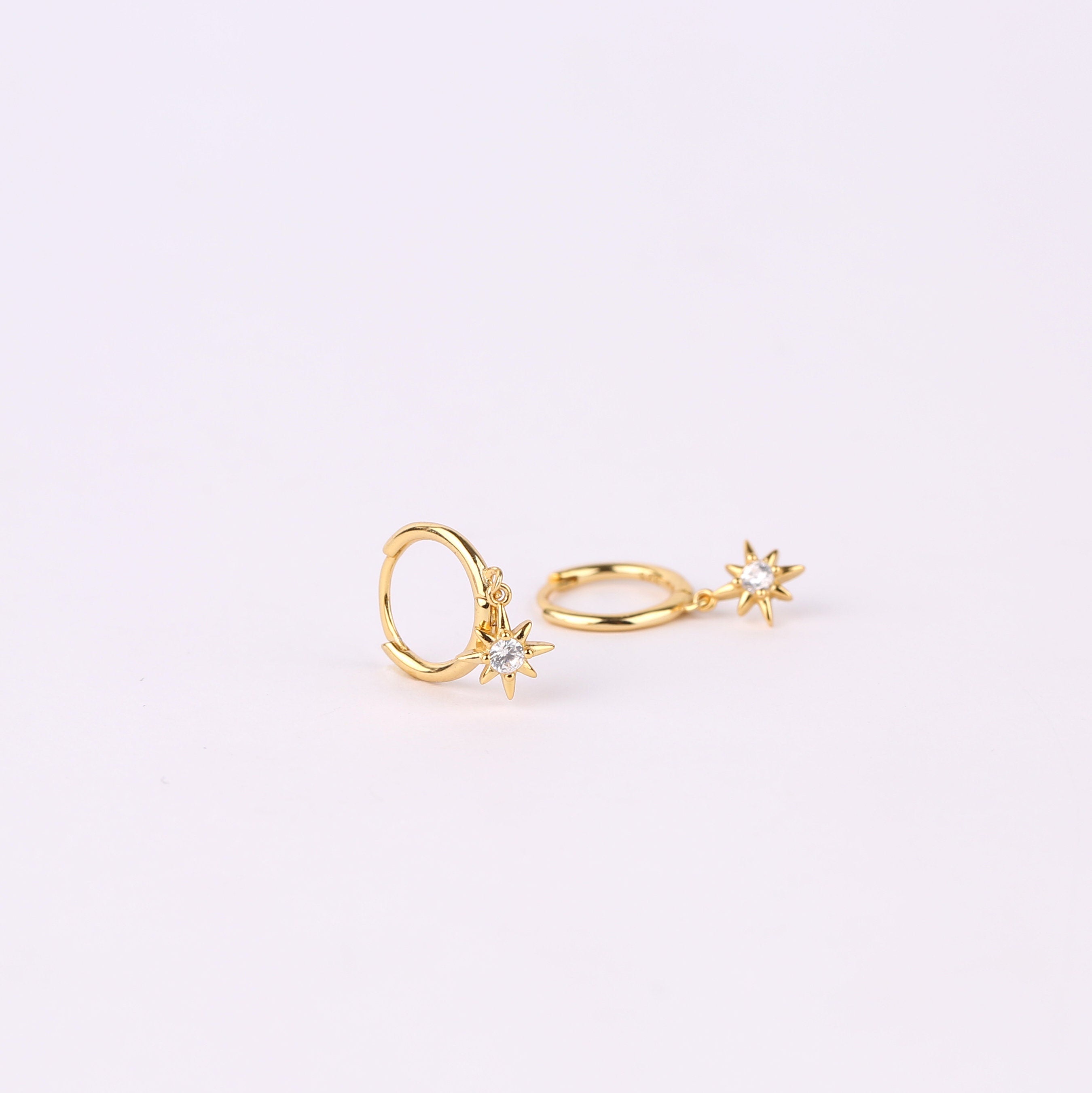 Black Star Charm Huggie Drop Hoop Earrings